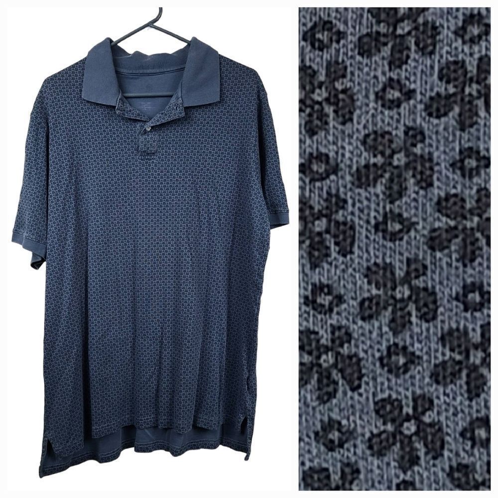 DXL HB 1XL Navy Blue Floral Pique Polo Men's Big &Tall Short Sleeve Casual Shirt